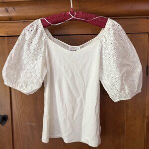 White Knit Top - Puffy Eyelet Sleeves